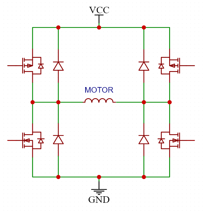 Flyback diode protected H-Bridge for remote control car. Puente en H protegido con diodos para coche teledirigido. 