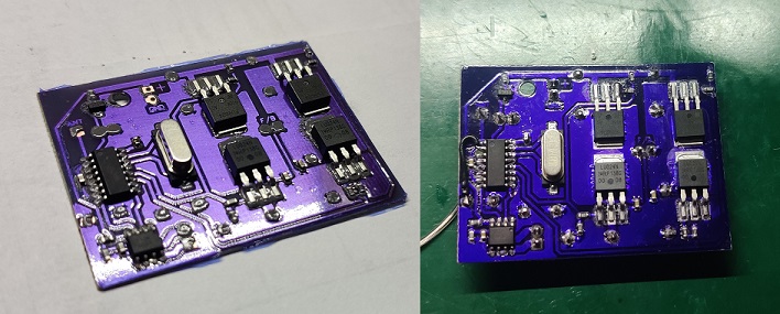 Home Made PCB Before and After the Reflow. PCB casera antes y después del reflujo.