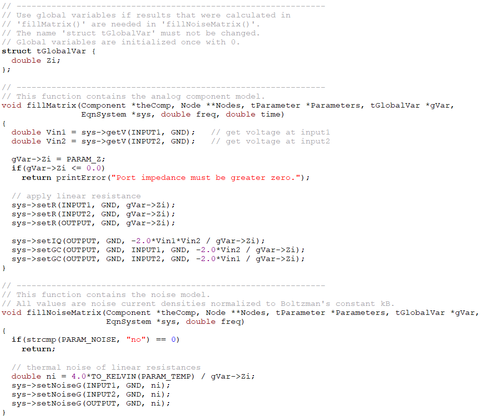 (ES) Plantilla C/C++ para modelado analógico en QucsStudio. (EN) C/C++ template for analog components modelling in QucsStudio