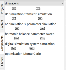 (EN) Simulation controllers in QucsStudio.
(ES) Controladores de Simulación en QucsStudio.